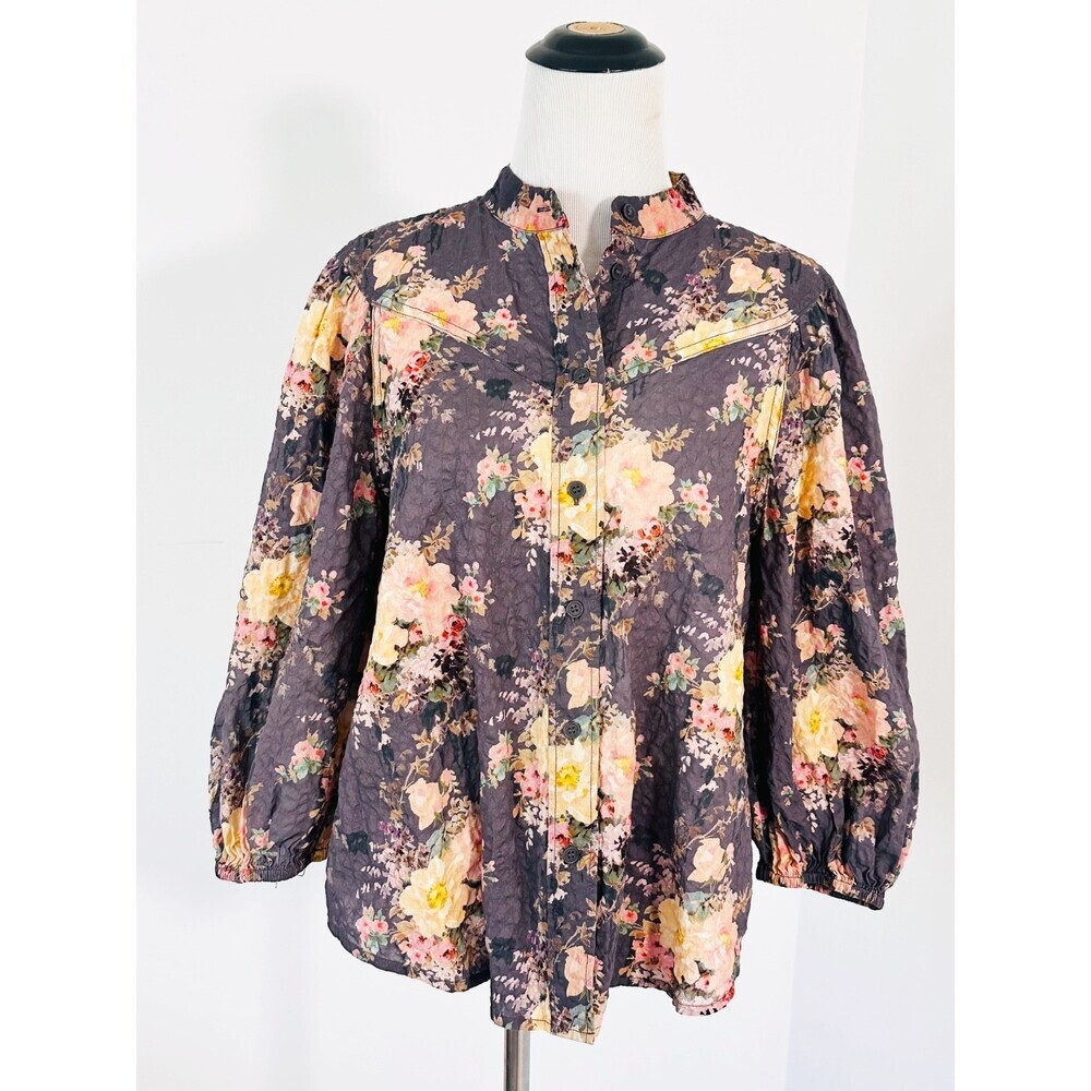 & OTHER STORIES Size 6 Gray/Pink Button Down Top Floral Coquette Cottagecore